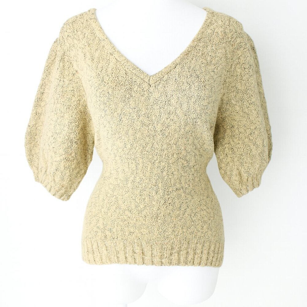 Vintage Worthington Sweater Top Short Sleeved Tan Crochet Size XXL Cottagecore